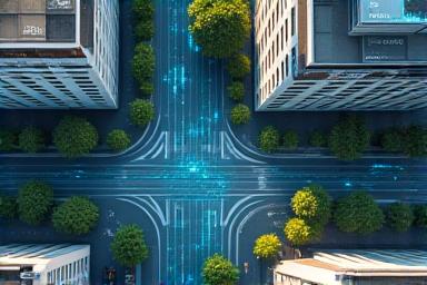 Mappa digitale di una città intelligente con sovrapposizione di dati su traffico e consumi energetici